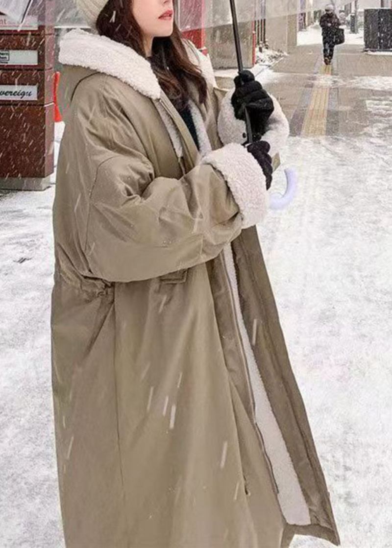 Boutique Roter Mit Reißverschlusstaschen Versehener Dicker Langer Parka Mit Kapuze Aus Fleecewolle Winter - Rot