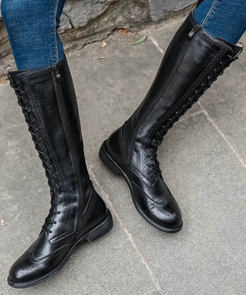 Boutique-stiefel Mit Kreuzriemen Kuscheliger Wolle Kaffee - Damen-Wollmäntel