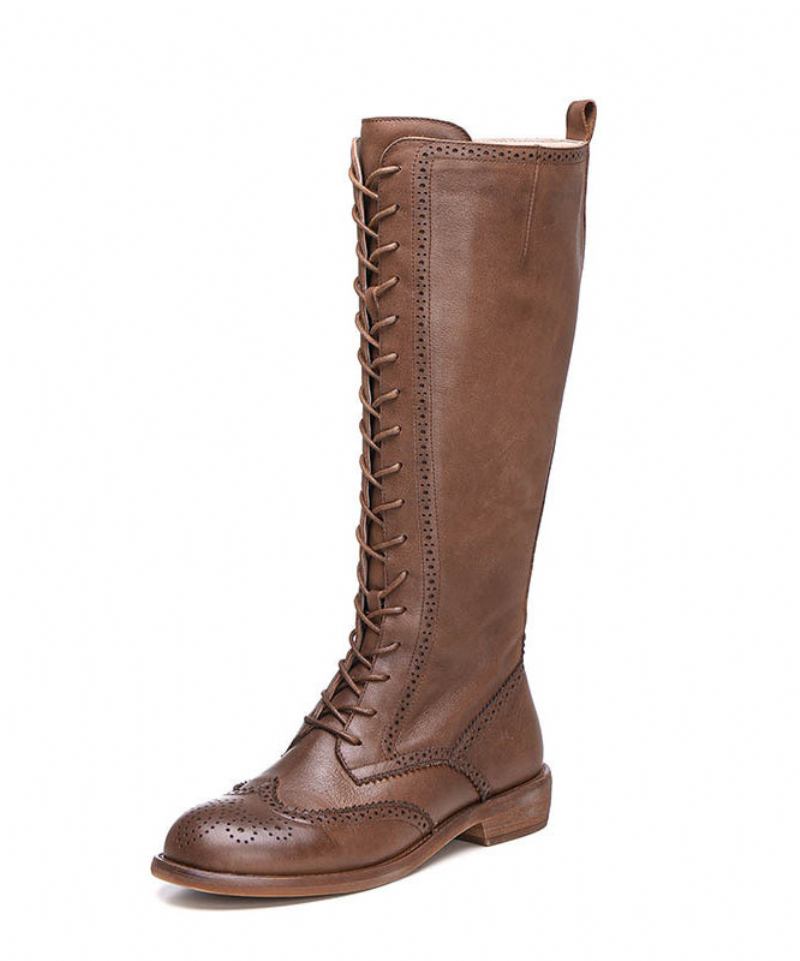 Boutique-stiefel Mit Kreuzriemen Kuscheliger Wolle Kaffee - Damen-Wollmäntel