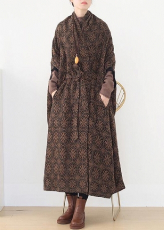 Brauner Vintage-wollmantel In Übergröße Trenchcoat Mit V-ausschnitt Umhang Wolloberbekleidung