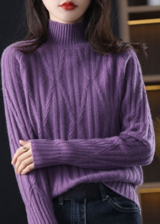 Diy Violett Hochgeschlossen Dicke Wolltops Mit Zopfmuster Winter