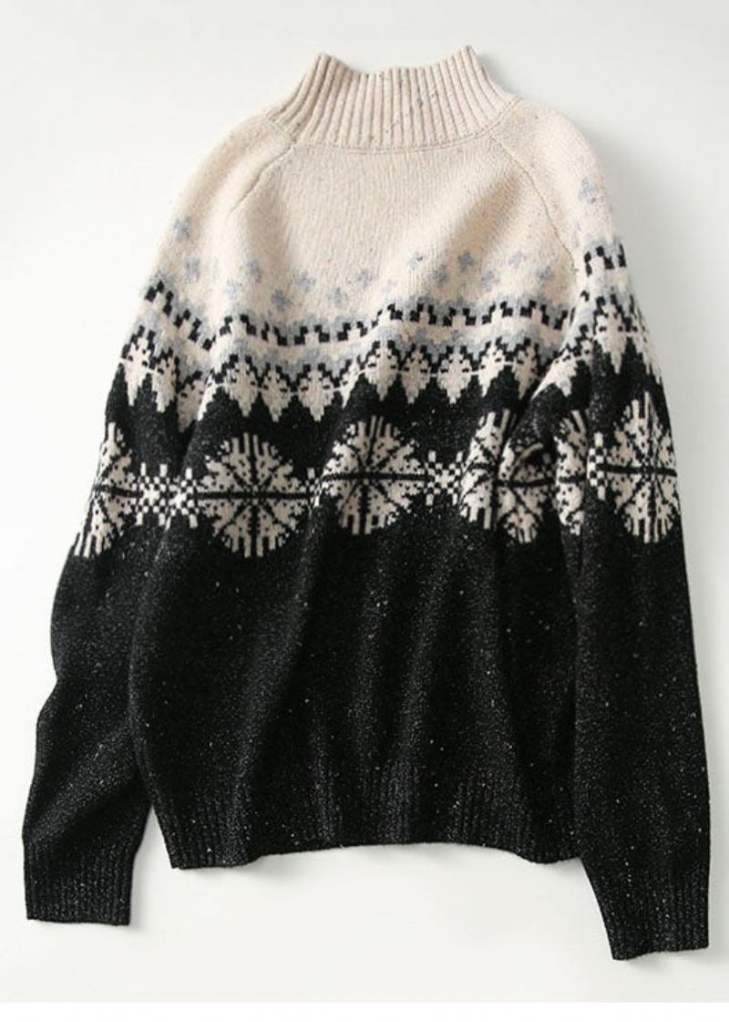 Edler Hochgeschlossener Wollstrickpullover Mit Dickem Pailletten-print In Farbblock-optik Winter - Damen-Wollmäntel