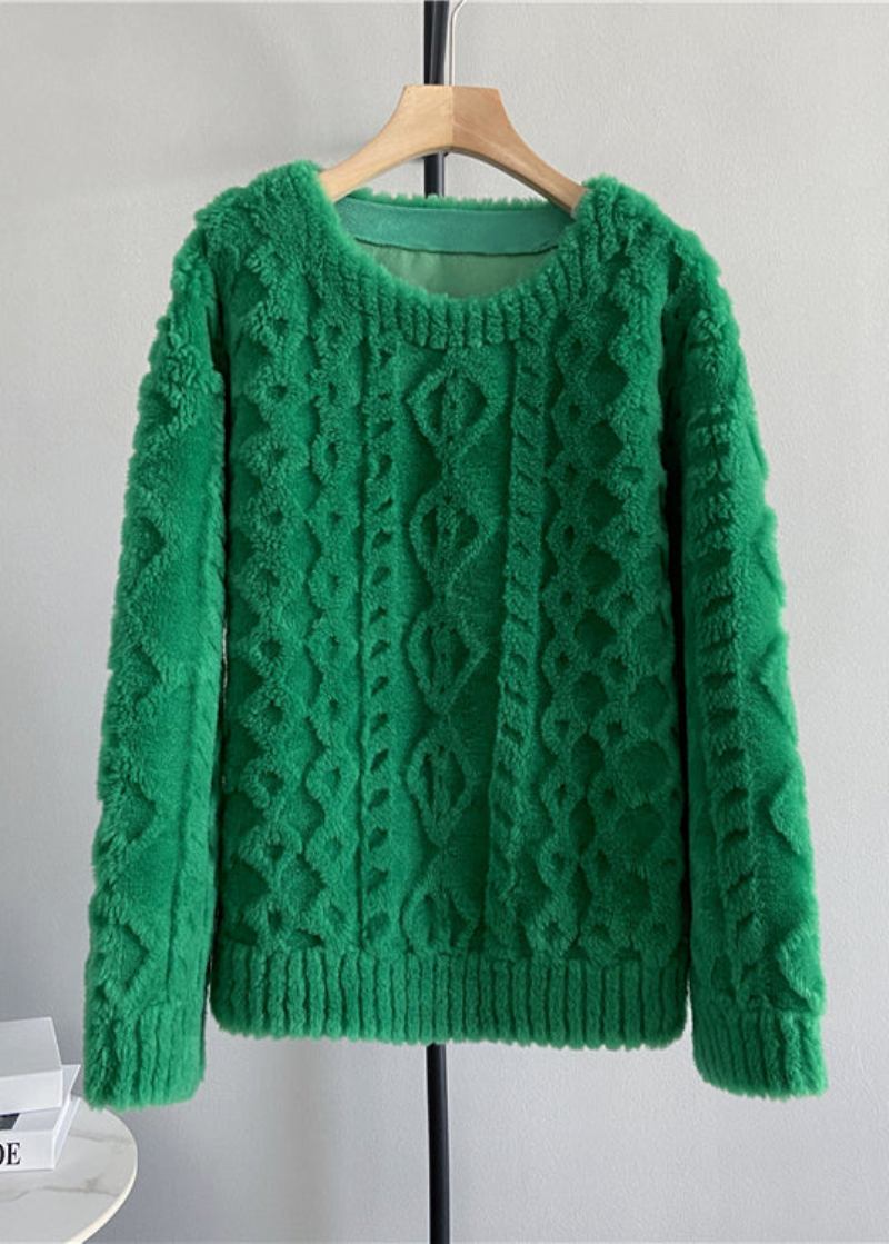 Einfacher Grüner Wollpullover Mit Rundhalsausschnitt Für Den Winter