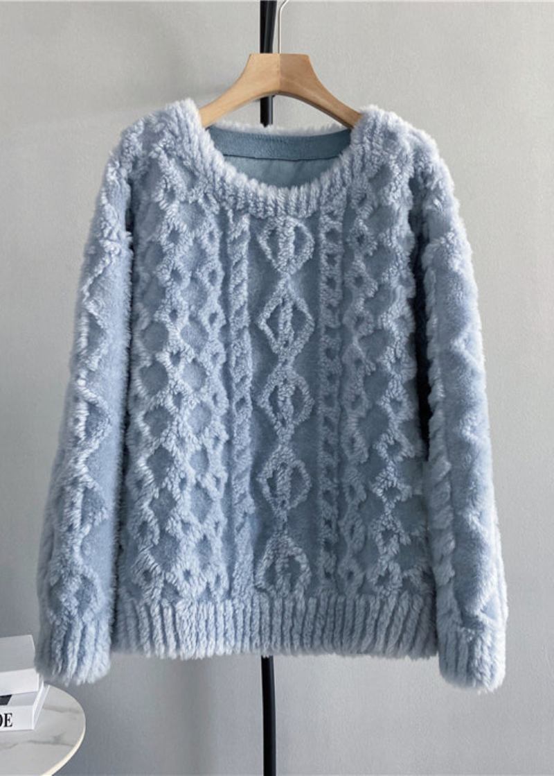 Einfacher Grüner Wollpullover Mit Rundhalsausschnitt Für Den Winter - Damen-Wollmäntel