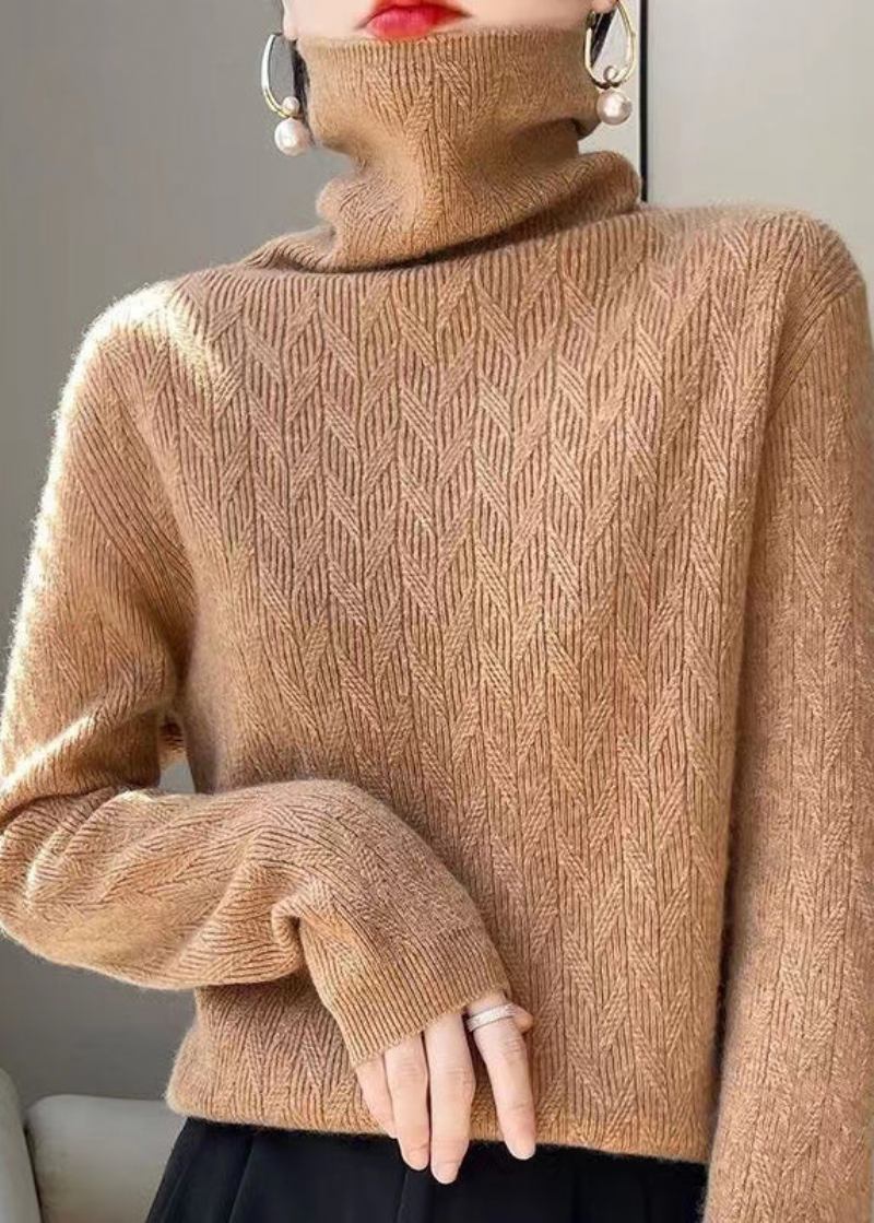 Eleganter Grüner Patchwork-wollpullover Mit Hohem Kragen Für Den Herbst - Damen-Wollmäntel