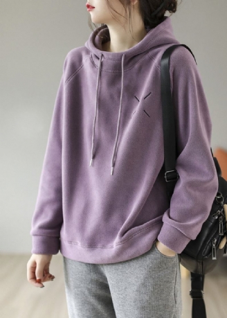 Französisch-lilafarbenes Besticktes Fleece-pullover-sweatshirt Mit Kapuze Wollfutter Frühling