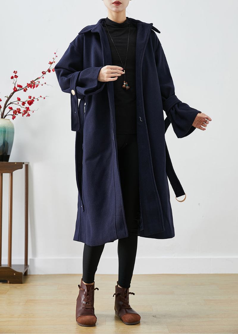 Französischer Marineblauer Schmal Geschnittener Woll-trenchcoat Für Den Winter - Damen-Wollmäntel