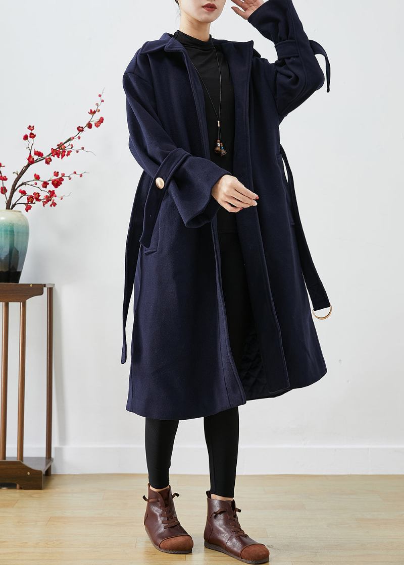 Französischer Marineblauer Schmal Geschnittener Woll-trenchcoat Für Den Winter - Damen-Wollmäntel