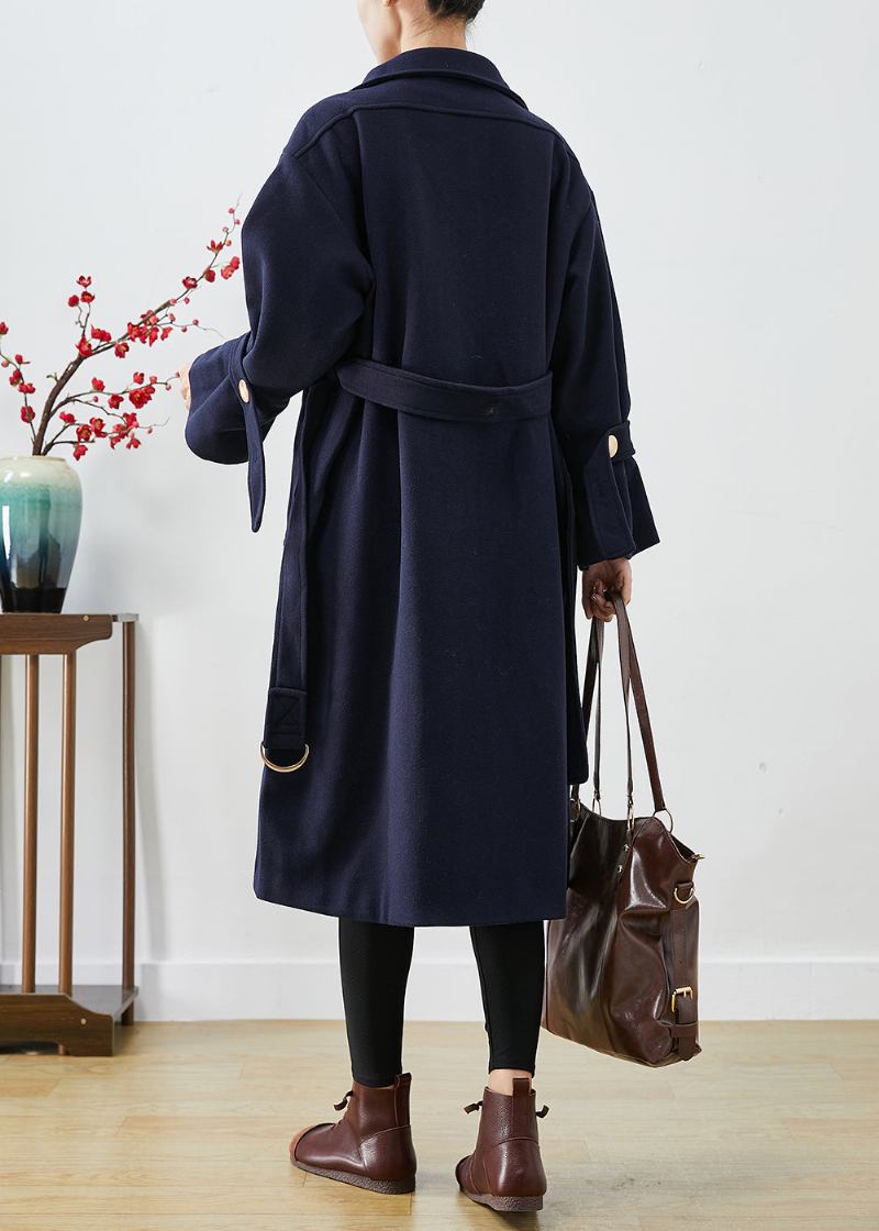 Französischer Marineblauer Schmal Geschnittener Woll-trenchcoat Für Den Winter - Damen-Wollmäntel