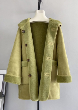 Grüne Wolljacke Mit Kapuze Für Den Winter Beidseitig Tragbar