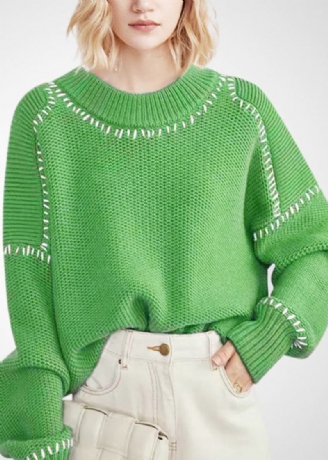 Grüner Übergroßer Dicker Wollpullover Mit Rundhalsausschnitt Im Bohemian-stil Für Den Winter