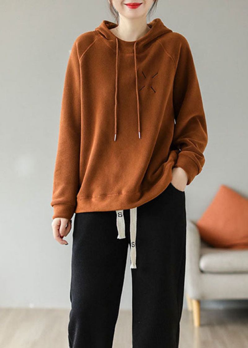 Hellgrünes Dickes Fleece-sweatshirt Mit Wollfutter Übergroßer Kordelzug Frühling - Damen-Wollmäntel