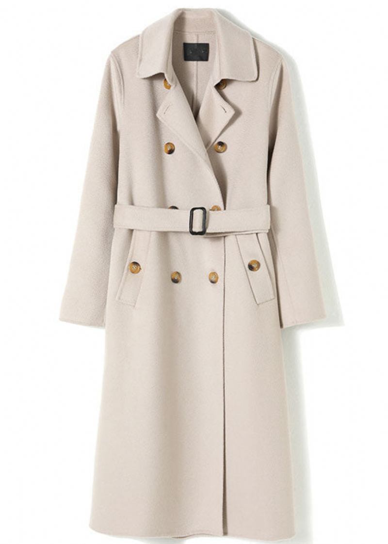 Hellrosa Woll-trenchcoat Mit Zweireihigem Und Schärpen Winter - Grau