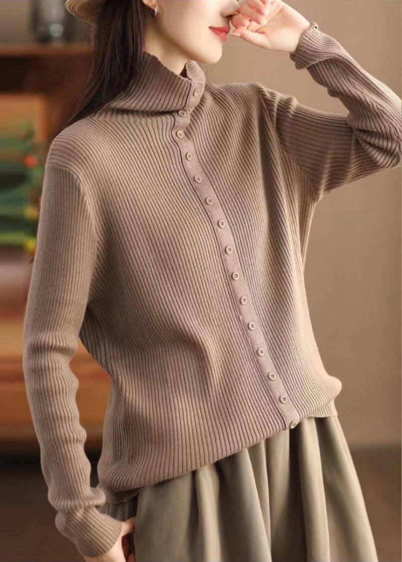 Herbst-wollpullover Mit Hohem Kragen In Grau Mit Originellem Design - Damen-Wollmäntel