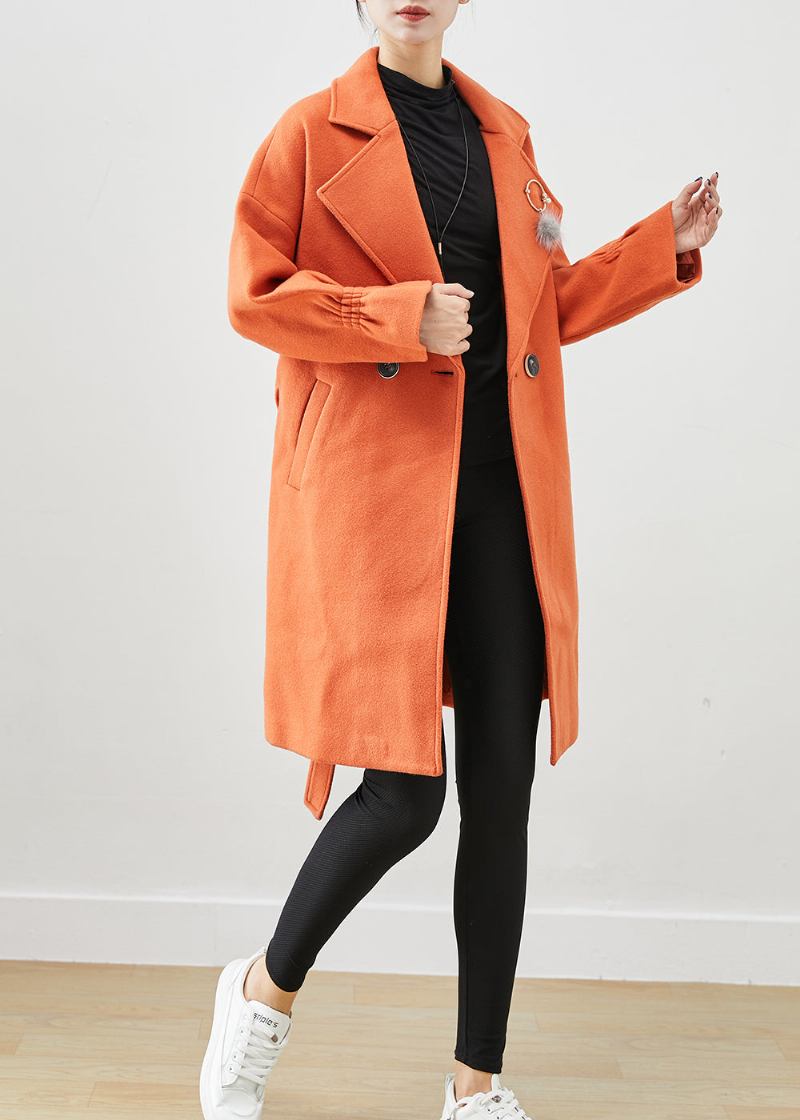 Italienischer Orangefarbener Übergroßer Wolltrenchcoat Mit Anhänger Für Den Herbst