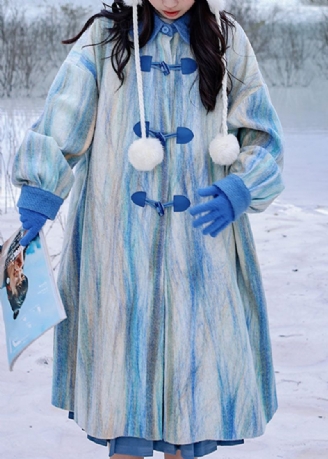 Italienischer Seeblauer Dicker Woll-trenchcoat Mit Peter-pan-kragen Und Farbverlauf Für Den Winter