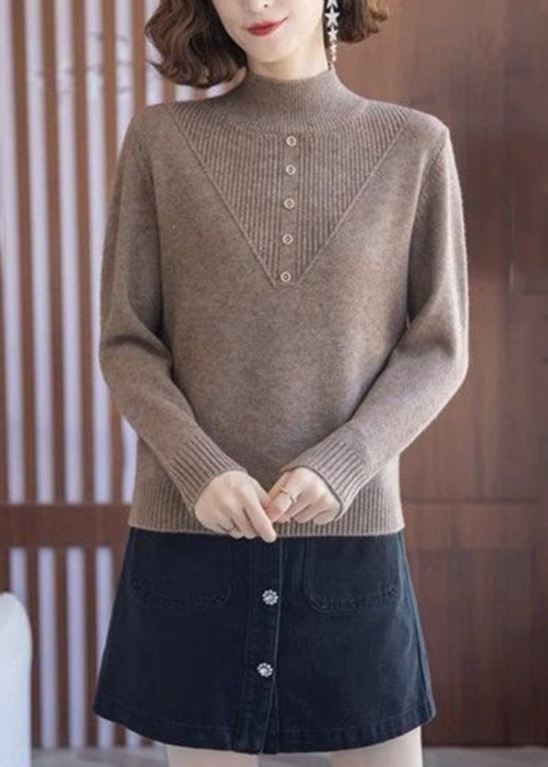 Kaffeefarbene Kuschelige Wollstrickpullover Mit Rollkragen Frühling - Damen-Wollmäntel