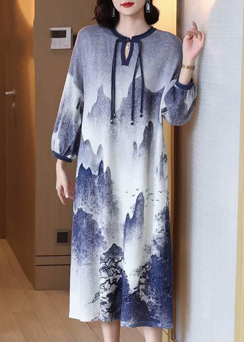 Lange Wollkleider Im Chinesischen Stil Mit Blauen Knöpfen Und Batikmuster Frühling - Damen-Wollmäntel