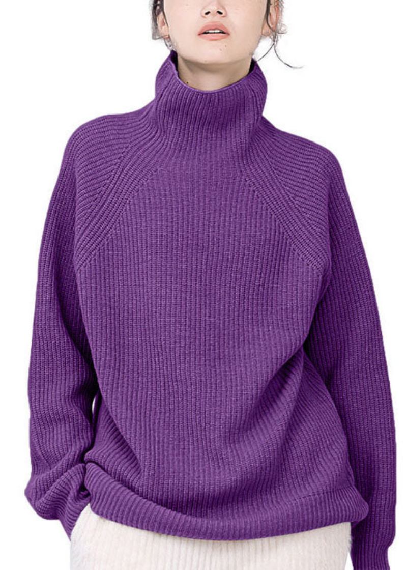 Langer Rollkragenpullover Für Damen In Lila Gemütlich Wollpullover Winter - Damen-Wollmäntel