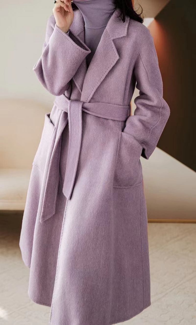 Luxuriöser Trenchcoat Aus Lavendelfarbener Seidenwollmischung Wollmantel Für Den Winter - Lavendel