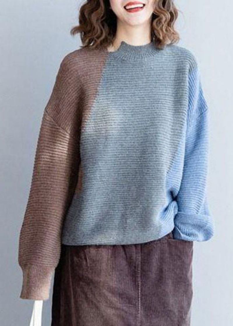 Modischer Grauer Patchwork-wollstrickpullover Winter