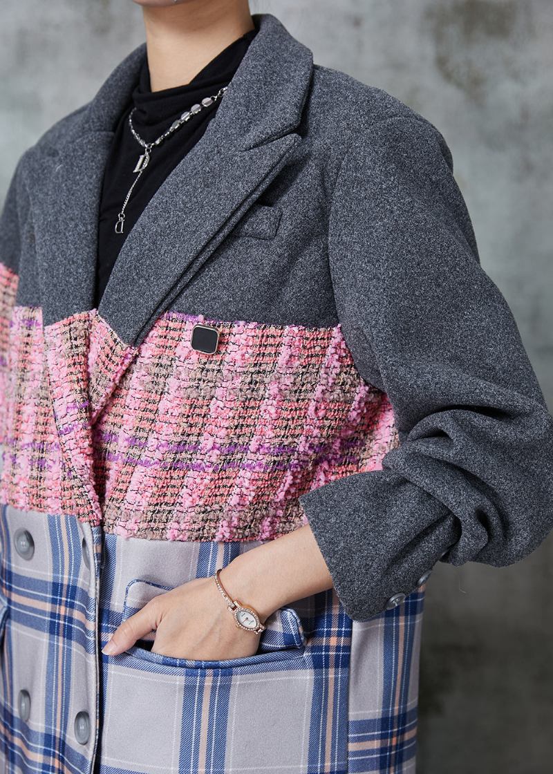 Modischer Übergroßer Woll-trenchcoat Mit Farbblockmuster Im Patchwork-stil Für Den Herbst - Damen-Wollmäntel