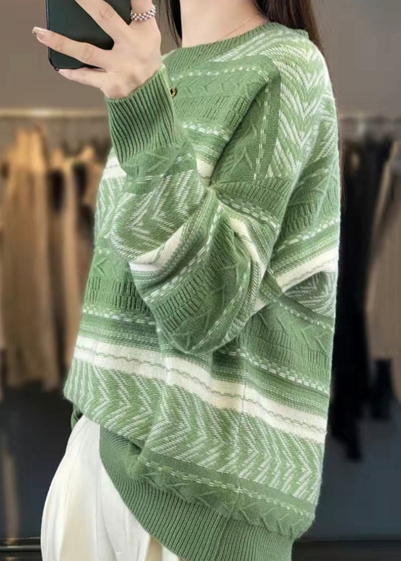 Neue Kuschelige Grüne O-ausschnitt-patchwork-wollpullover Für Den Herbst - Damen-Wollmäntel