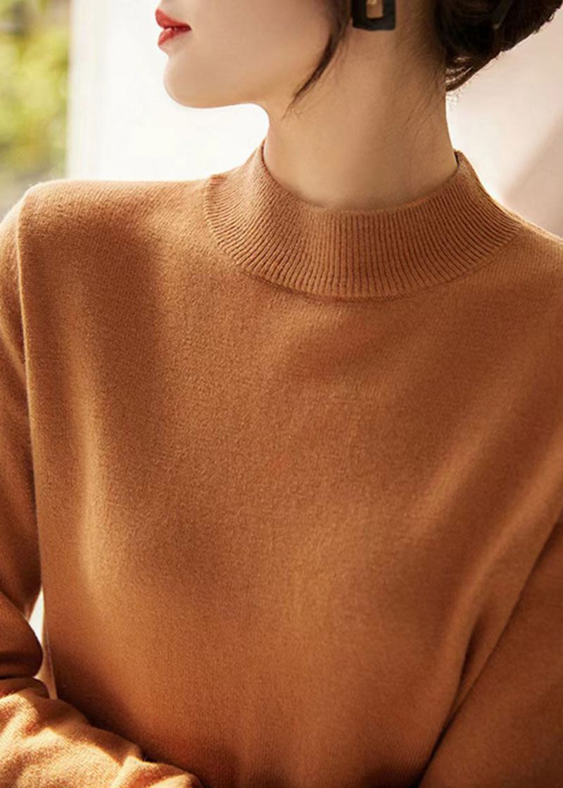 Neuer Eleganter Wollpullover Mit Stehkragen Und Kamelfarbe Im Herbst - Damen-Wollmäntel