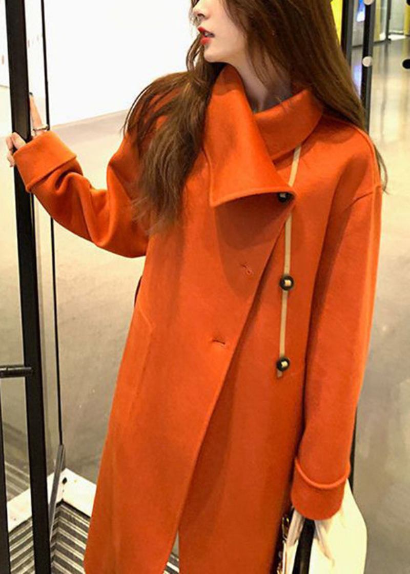 Orangefarbener Asymmetrischer Woll-trenchcoat Mit Taillenband Für Damen Im Herbst - Damen-Wollmäntel