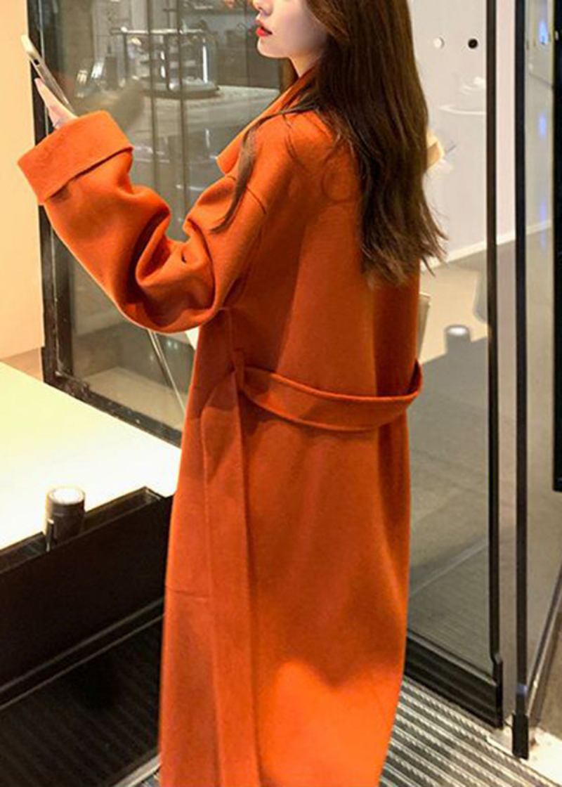 Orangefarbener Asymmetrischer Woll-trenchcoat Mit Taillenband Für Damen Im Herbst - Damen-Wollmäntel