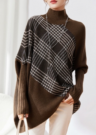 Original Übergroßer Asymmetrischer Wollpullover In Kaffeefarben Mit Patchwork-muster Für Den Winter