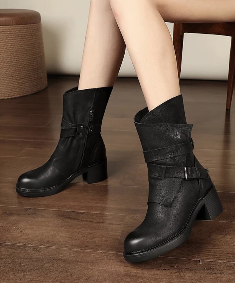 Retro-stiefel Mit Gespleißter Flauschiger Wolle Aus Braunem Kalbsleder - Damen-Wollmäntel