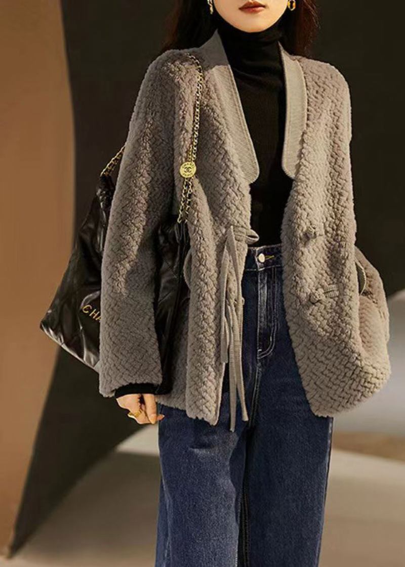 Rosa Patchwork-wolljacke Mit Taschen Und Quasten Für Den Winter - Damen-Wollmäntel