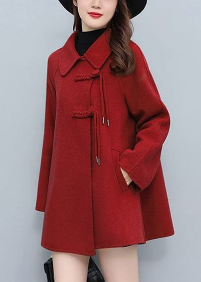 Rote Orientalische Wolljacke Mit Quasten Chinesischer Knopf Winter - Damen-Wollmäntel