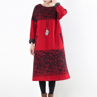 Rote Vintage-winterkleider 2024. Maxikleid Aus Wolldruck Pullover Kaftane Lange Hemden