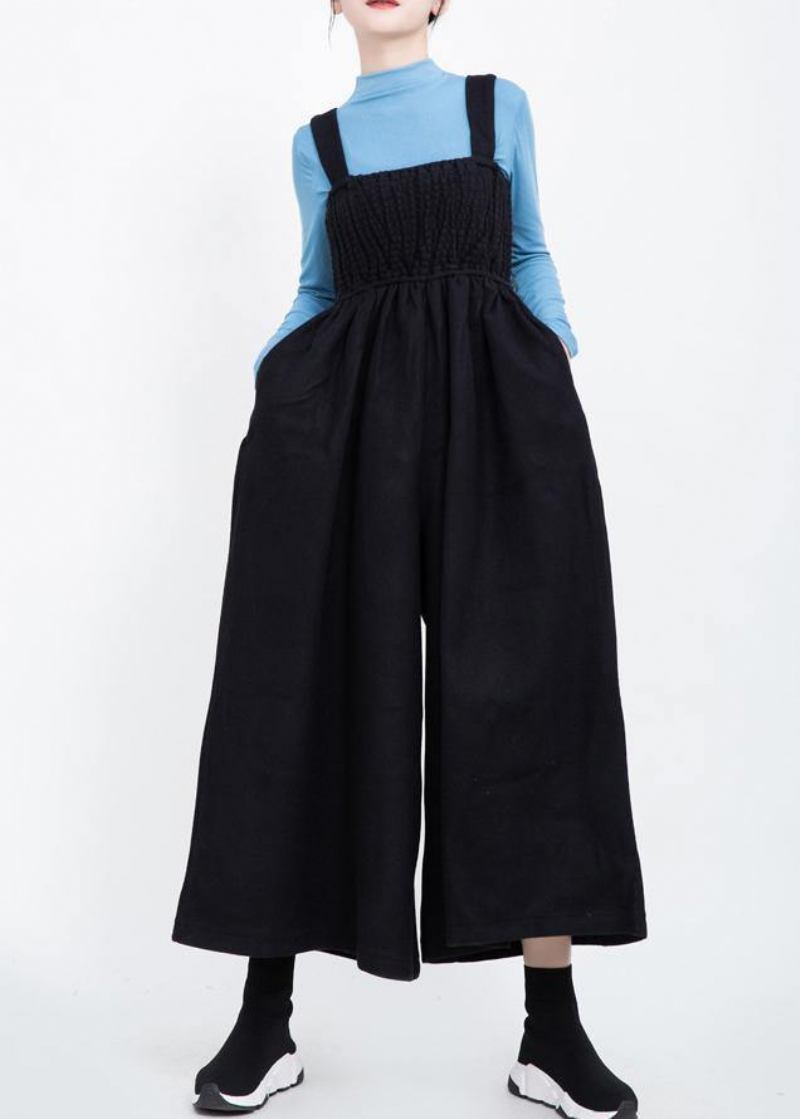 Schwarze Taillierte Wollmischhose Für Damen Lockere Lässige Jumpsuit-hose Für