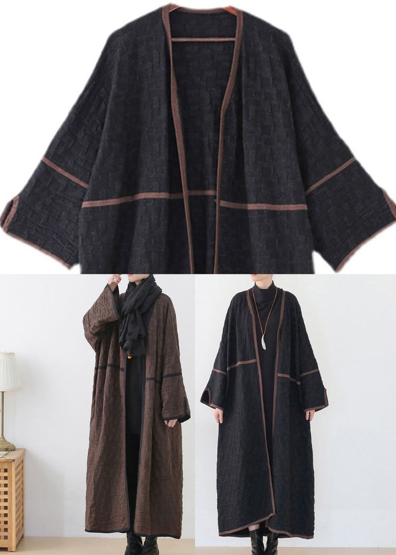 Schwarze Trenchcoats Aus Wolle Mit V-ausschnitt Und Patchwork Lange Ärmel - Schwarz