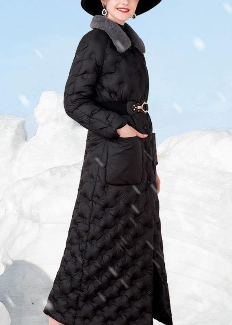 Schwarzer Daunenmantel Winter Trendige Winterjacke In Übergröße Mit Kaninchenwollkragen Taschen Elegante Winteroberbekleidung