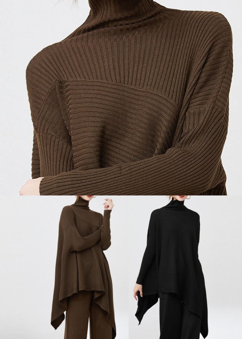 Schwarzer Übergroßer Wollpullover Mit Asymmetrischem Design Langärmlig - Schwarz