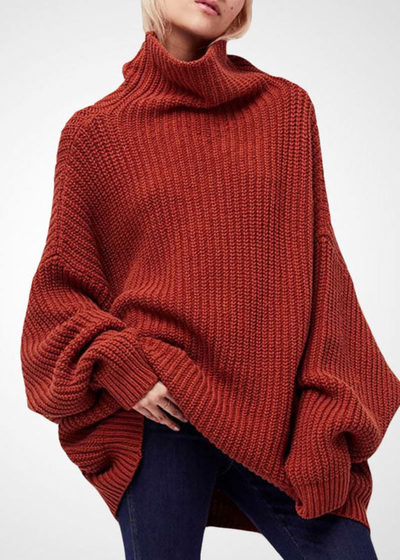 Stilvolle Karamellfarbene Rollkragenpullover Aus Übergroßem Wollstrick Winter