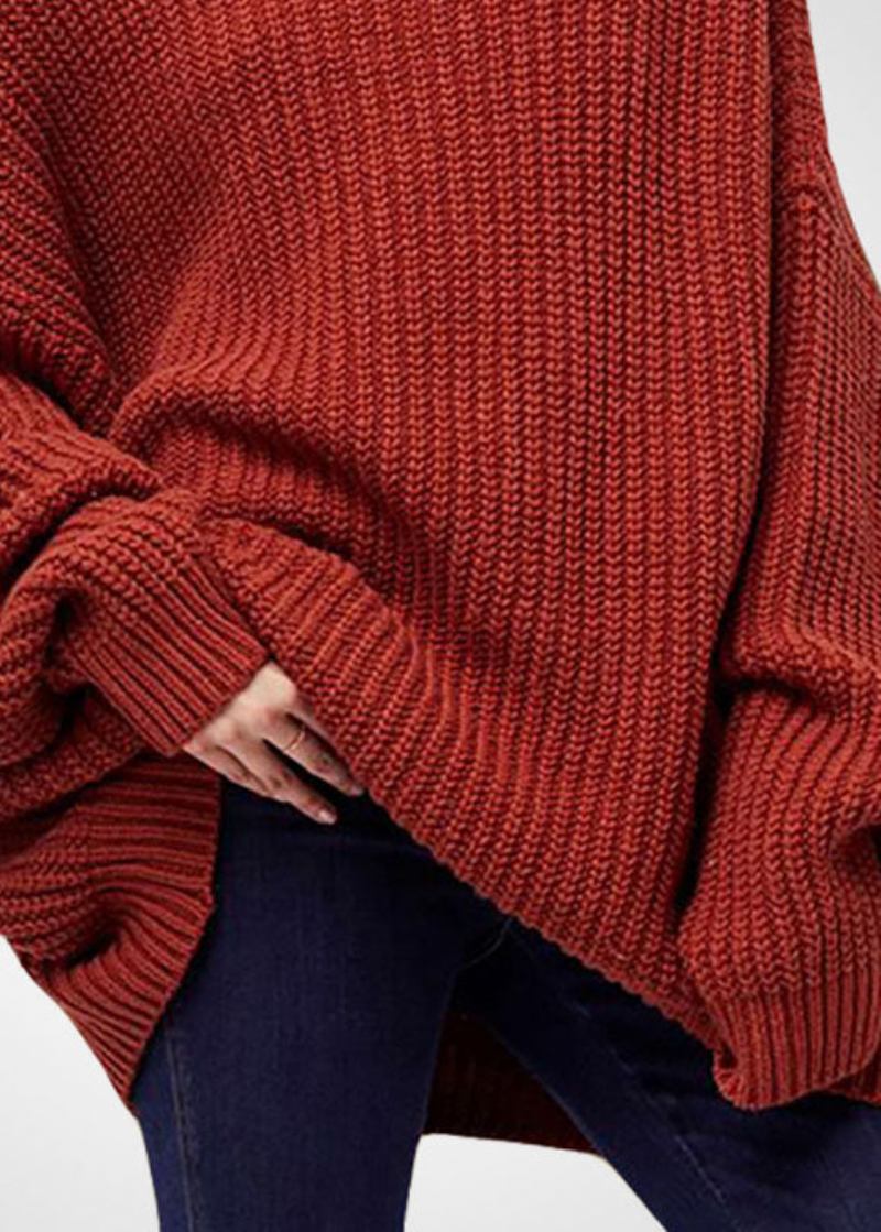 Stilvolle Karamellfarbene Rollkragenpullover Aus Übergroßem Wollstrick Winter - Damen-Wollmäntel