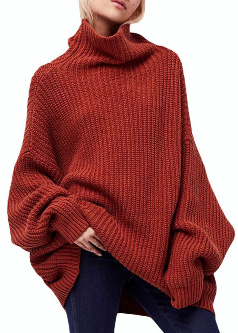 Stilvolle Karamellfarbene Rollkragenpullover Aus Übergroßem Wollstrick Winter - Damen-Wollmäntel