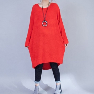 Übergröße Lässige Wollkleider Roter Modischer Niedrig-hoher Pullover Kleid