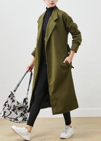 Übergroßer Woll-trenchcoat Mit Taillenbund In Vintage-armeegrün Für Den Frühling