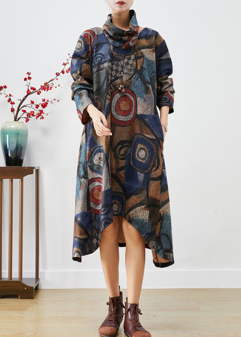 Übergroßes Marineblaues Wollkleid Mit Übergröße Und Print Zweiteiliger Anzug Herbst - Damen-Wollmäntel