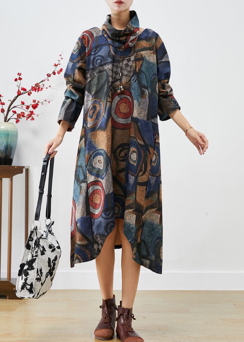 Übergroßes Marineblaues Wollkleid Mit Übergröße Und Print Zweiteiliger Anzug Herbst - Damen-Wollmäntel