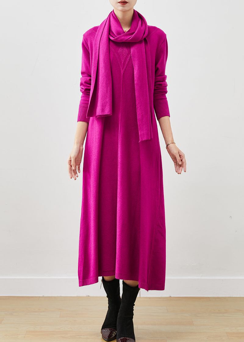 Übergroßes Wollpulloverkleid Mit Freiem Schal In Feiner Rose Für Den Winter - Damen-Wollmäntel