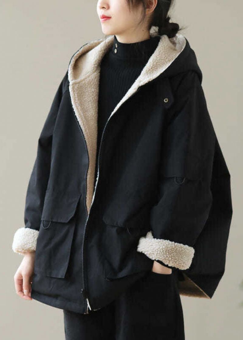 Vintage-parka Mit Schwarzem Fleece-wollfutter Und Reißverschluss Winter