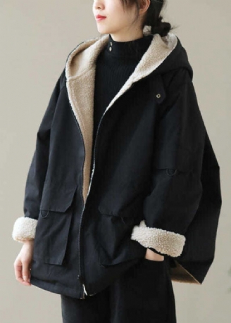 Vintage-parka Mit Schwarzem Fleece-wollfutter Und Reißverschluss Winter