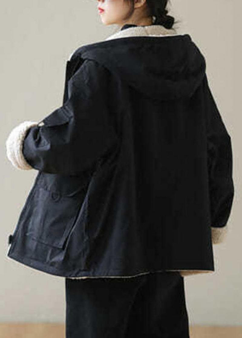 Vintage-parka Mit Schwarzem Fleece-wollfutter Und Reißverschluss Winter - Schwarz